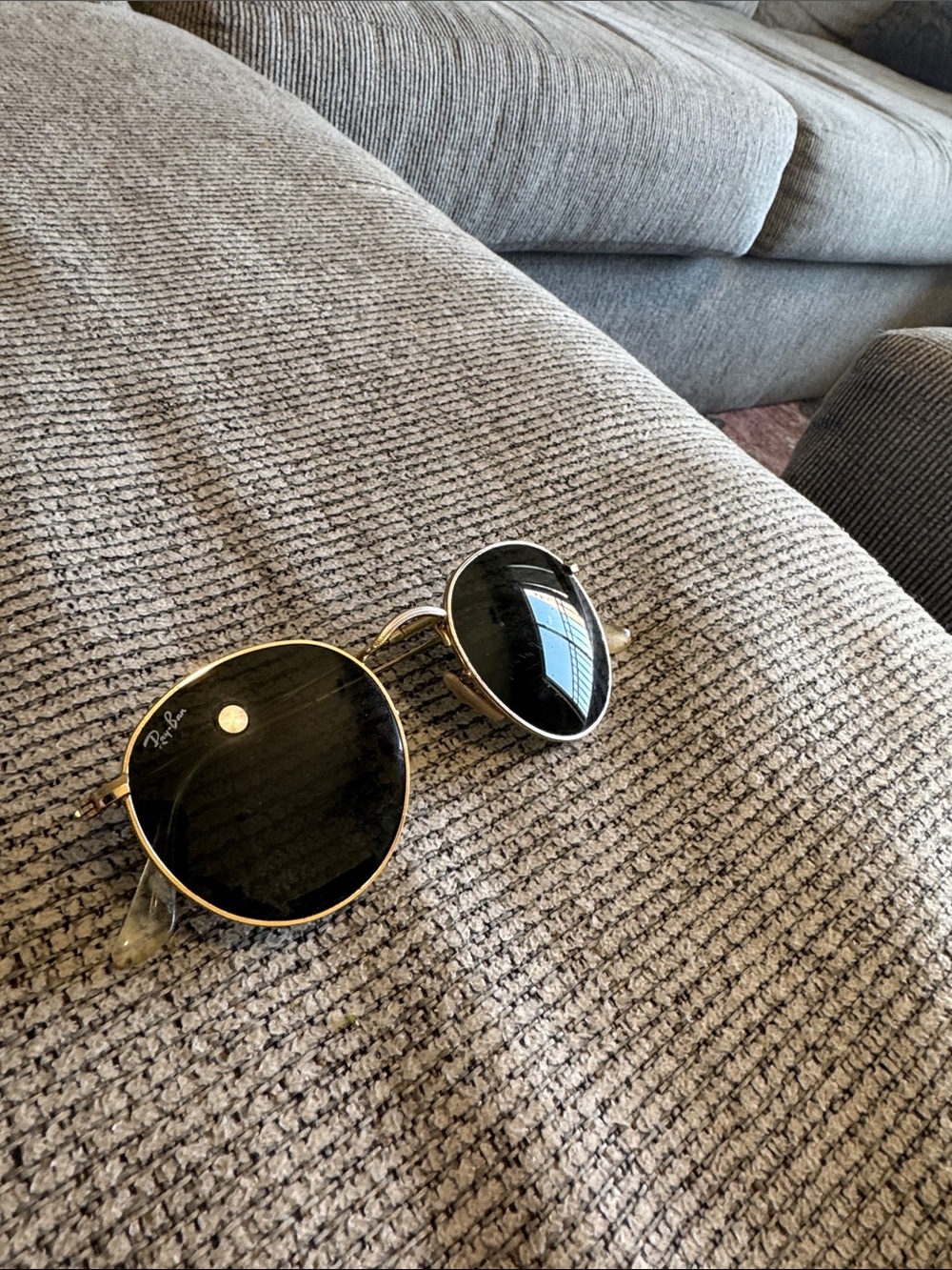 Ray-Ban Gold Frame Sunglasses with Black Lenses RB3447 Round Metal